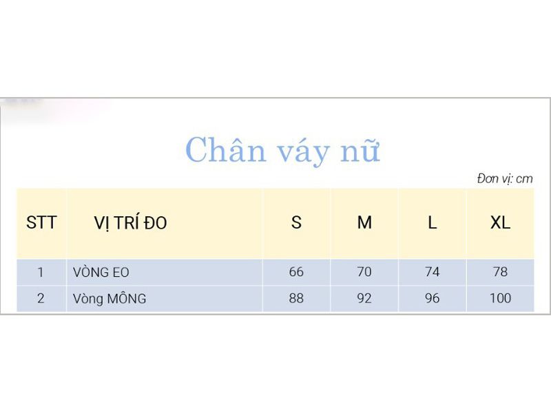 Chọn size chân váy bút chì