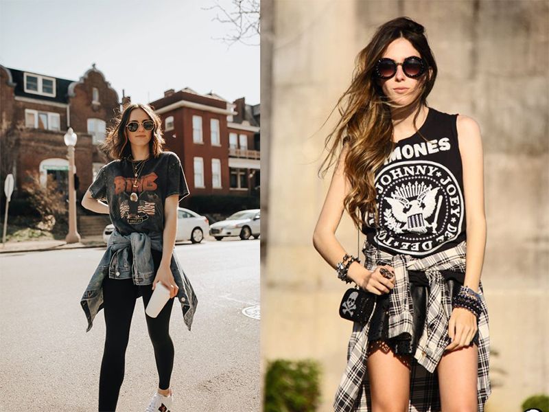 Rock chic cool ngầu với quần jeans, tanktop, áo sơ mi buộc kiểu cách