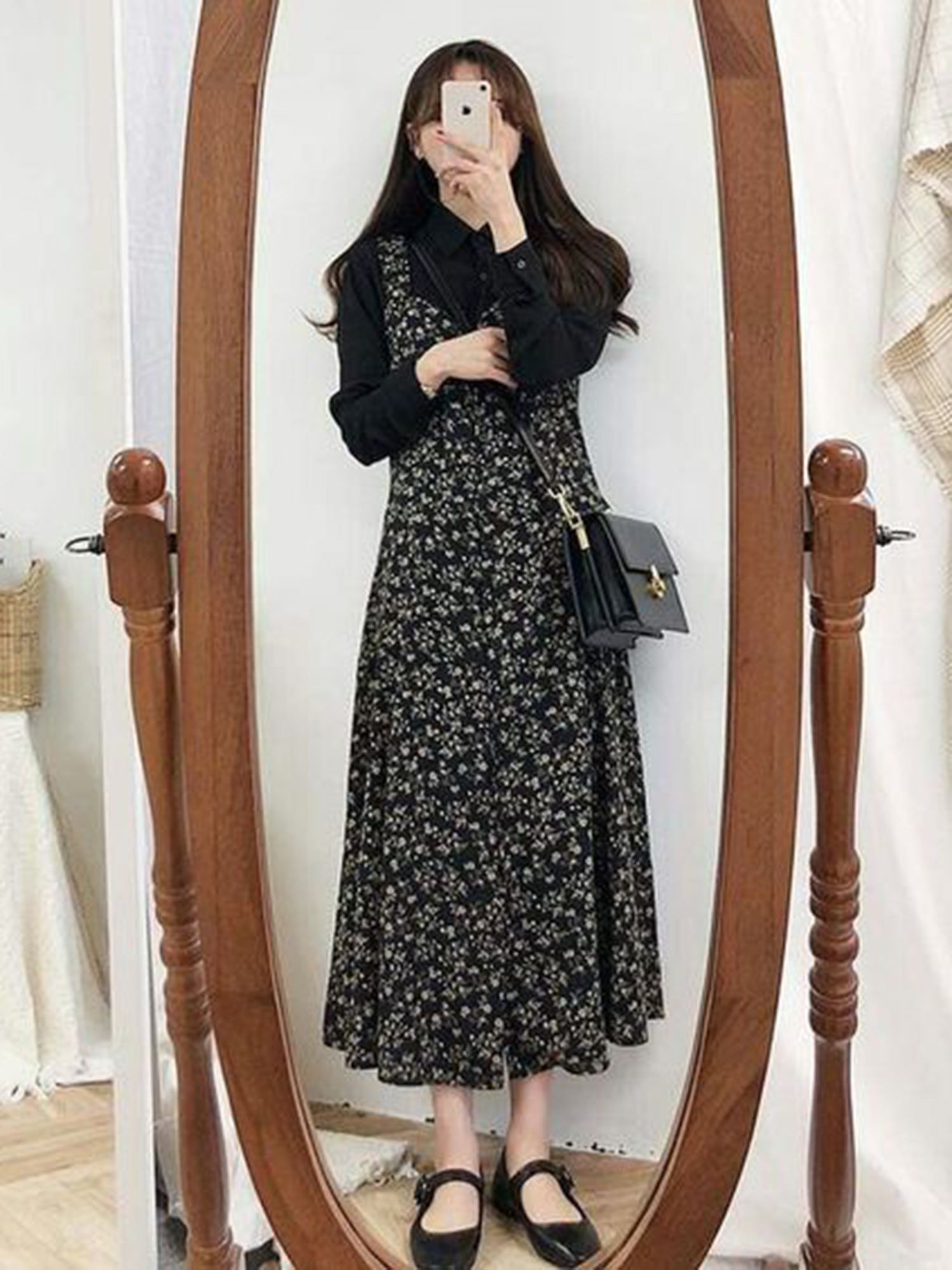 Set yếm váy Hàn Quốc, set yếm bộ dạ kẻ sọc đen 2 dây phối túi kèm áo sơ mi  trắng bèo cột nơ cổ tay dài dx | Shopee Việt Nam