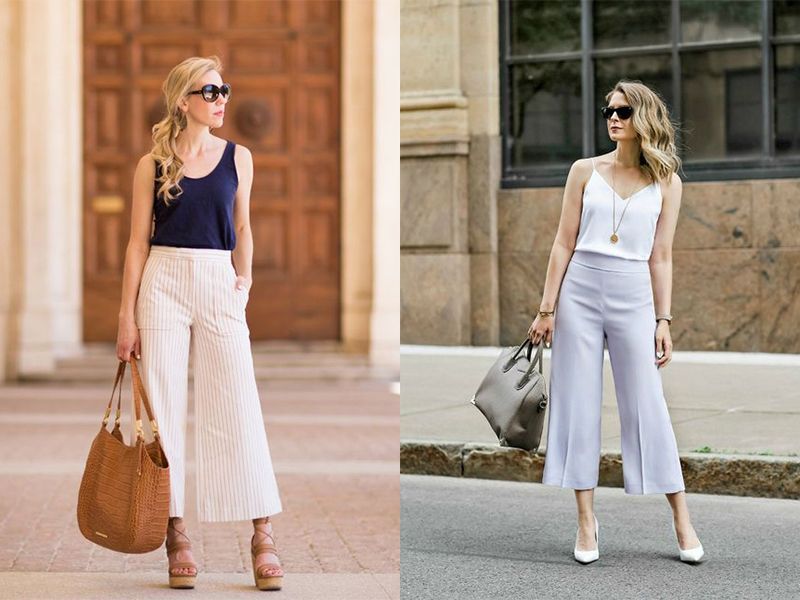 Phối đồ với quần culottes và áo hai dây cực tôn dáng