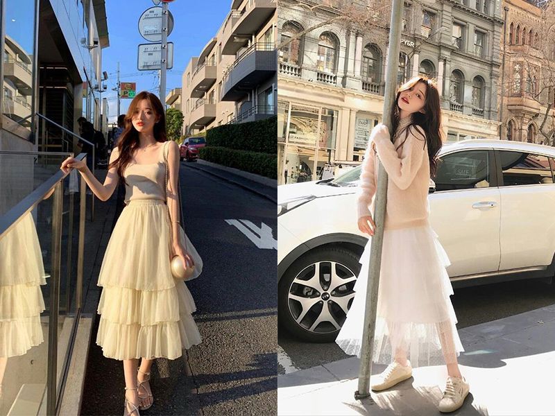 Chân váy voan 4 tầng xếp ly dáng dài- cho cô nàng bánh bèo - thời trang -  Chân váy dài Thương hiệu LQ luxury | SoSanhGia.vn