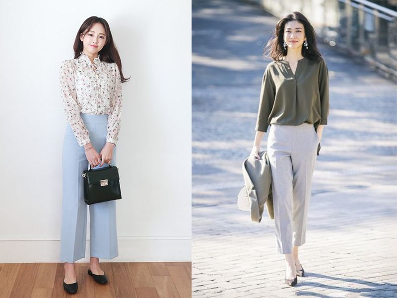 Phối đồ cho nàng công sở với áo sơ mi nữ cổ trụ và quần culottes