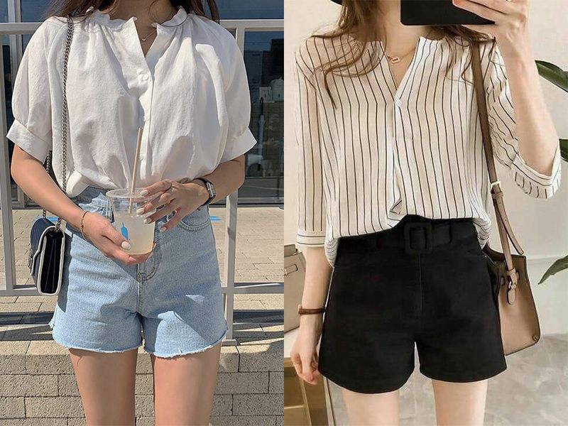 Một set đồ đi chơi chỉn chu, thoải mái khi mix áo sơ mi cổ trụ và quần short