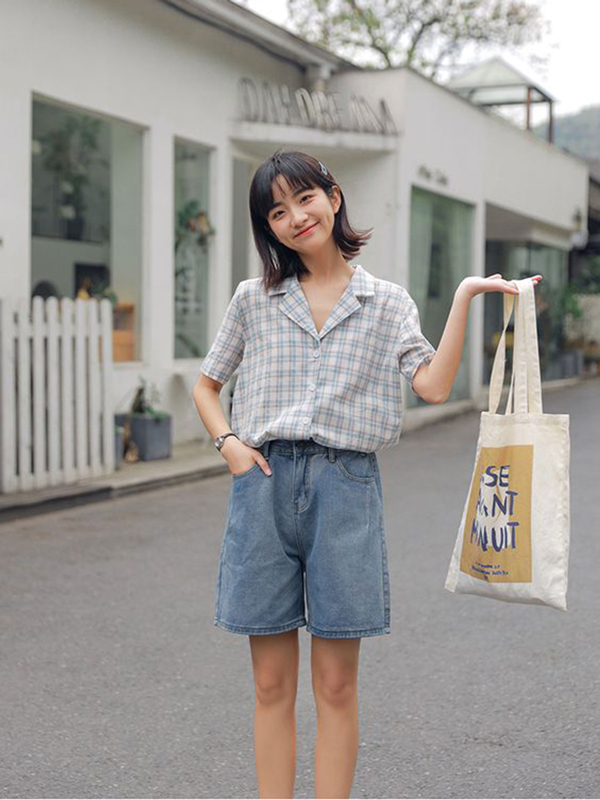 Quần short nữ ống rộng vải denim trẻ trung, năng động