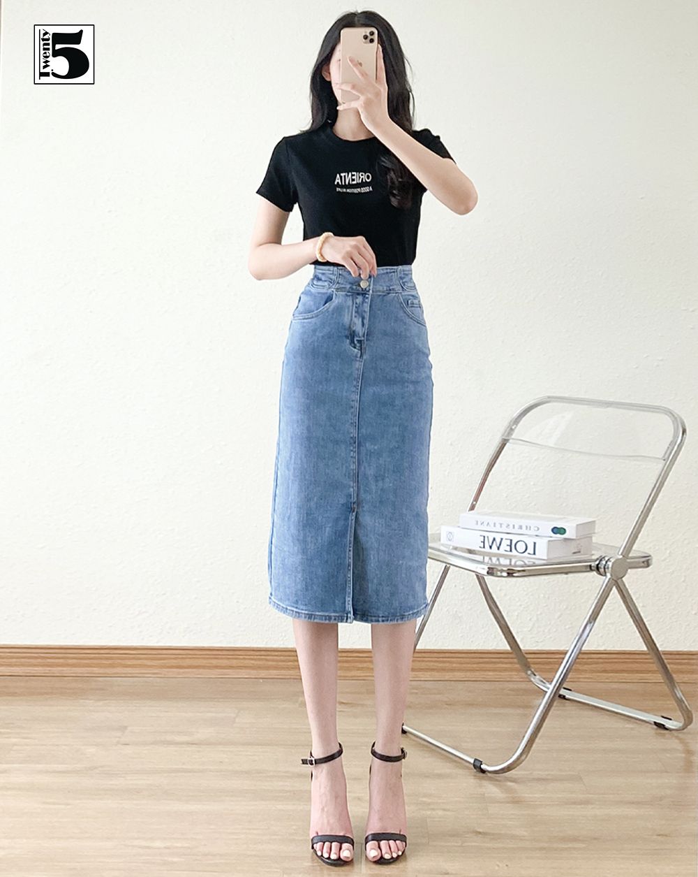 Chân váy jeans xẻ tà trước dáng dài ulzzang, chân váy bò xẻ trước dáng dài  đuôi cá có bigsize | Shopee Việt Nam