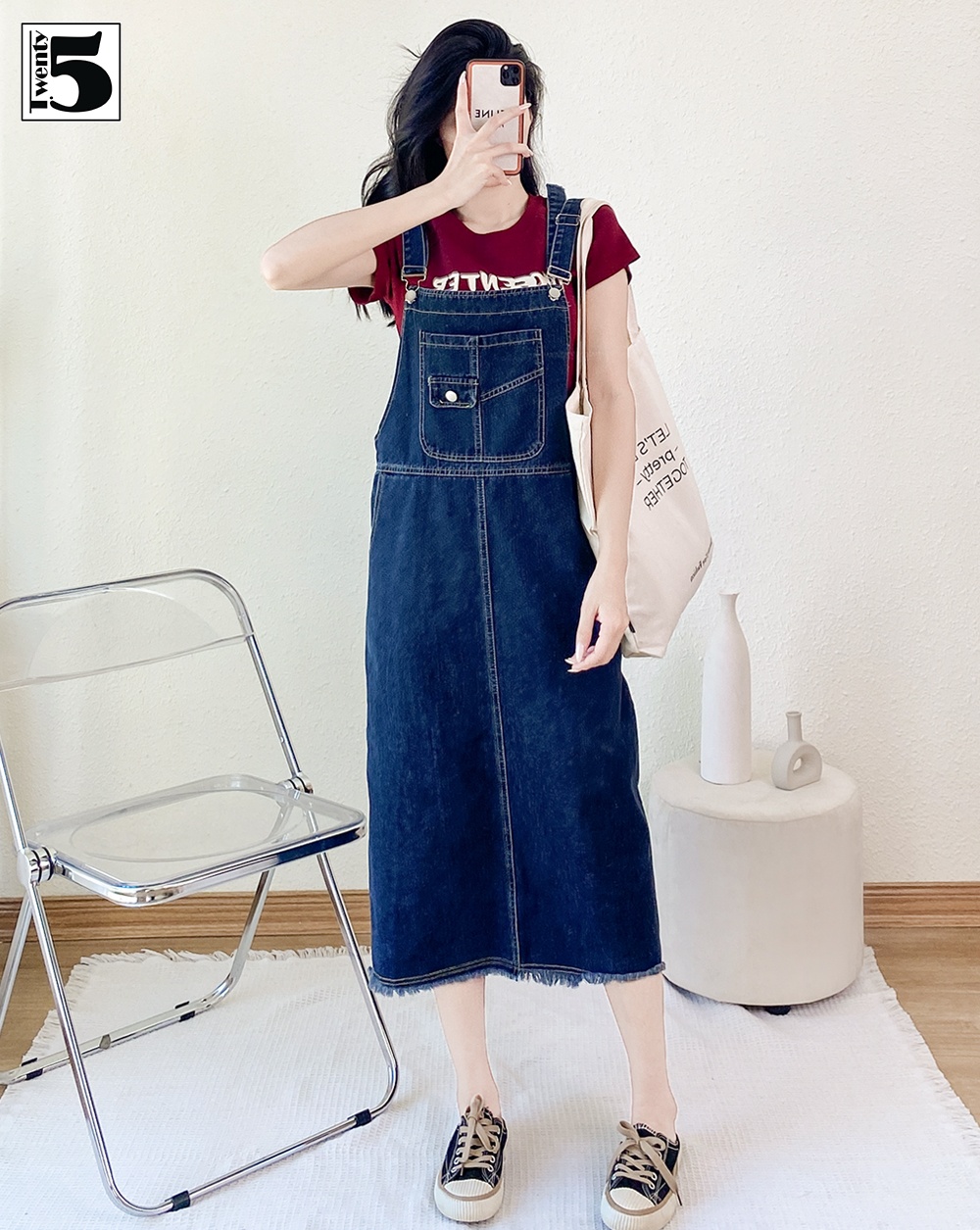 Váy Yếm Jeans JUMSUIT Nữ Logo Ngực, Yếm Bò Nữ Xẻ Tà Túi Trước Dáng Dài 2  Màu ĐEN XANH SIÊU XINH | Lazada.vn
