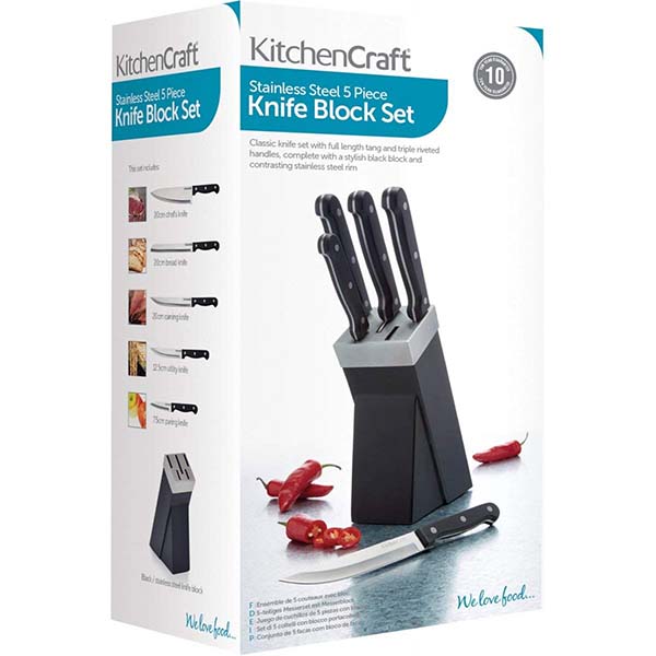 KITCHEN CRAFT, BỘ DAO, KÈM GIÁ CẮM, MÀU ĐEN, 5 CHIẾC