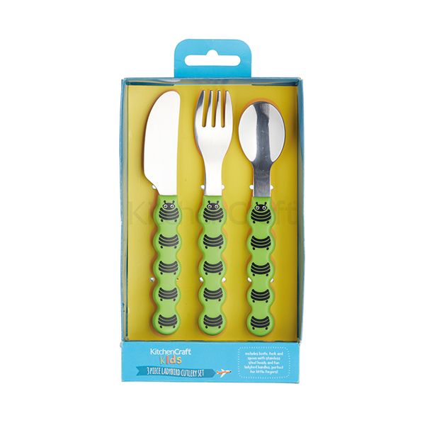 KITCHEN CRAFT, BỘ DAO DĨA THÌA CHO BÉ, 3 CHIẾC, MÀU XANH