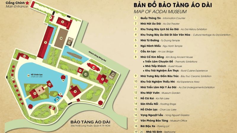Bản đồ Bảo tàng Áo Dài ở ngay cổng vào bảo tàng