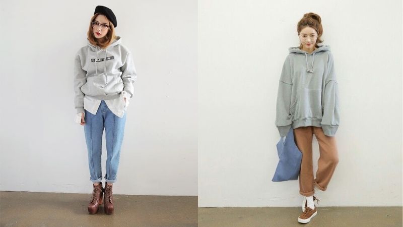 Phối quần baggy với áo hoodie