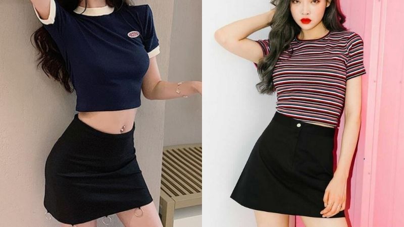 Chân váy chữ A phối cùng áo croptop