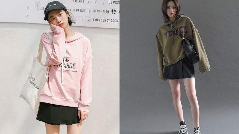 Chân váy chữ A phối cùng áo hoodie