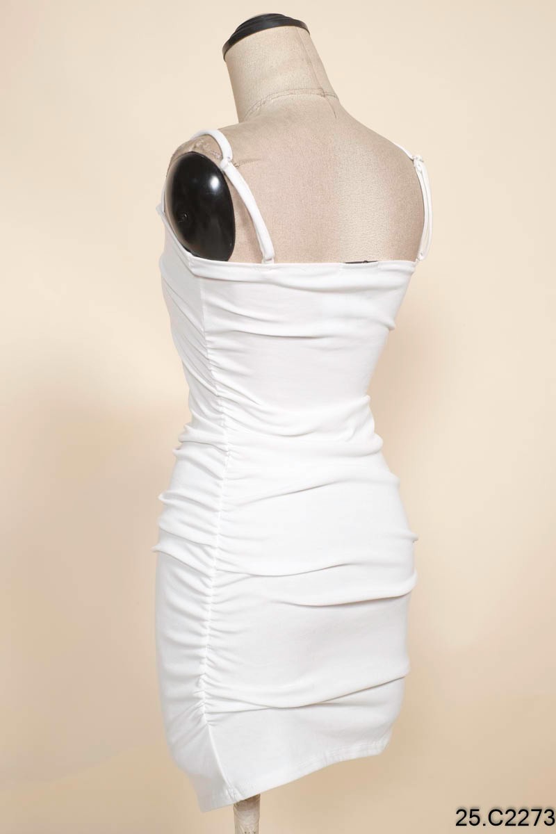 Váy đầm nữ 2 dây buộc nơ lưng trắng đen dáng suông dài cổ vuông freesize  phom rộng đi biển du lịch hở lưng sexy C306 - Váy Fashion