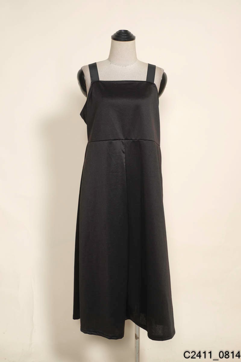 Váy yếm vải màu đen form dài cài nút trước dây rút eo size lớn | Quần áo  size lớn | Quần áo ngoại cỡ | Shop size lớn