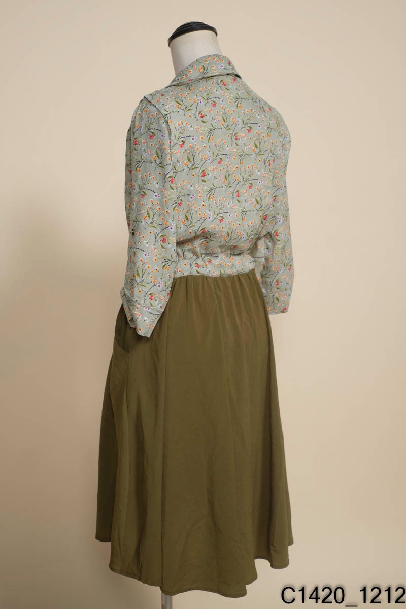 Váy hoa nhí xanh lá vintage nhẹ nhàng cổ V cộc tay dáng dài style Hàn Quốc  đơn giản - Đầm, váy nữ | ThờiTrangNữ.vn