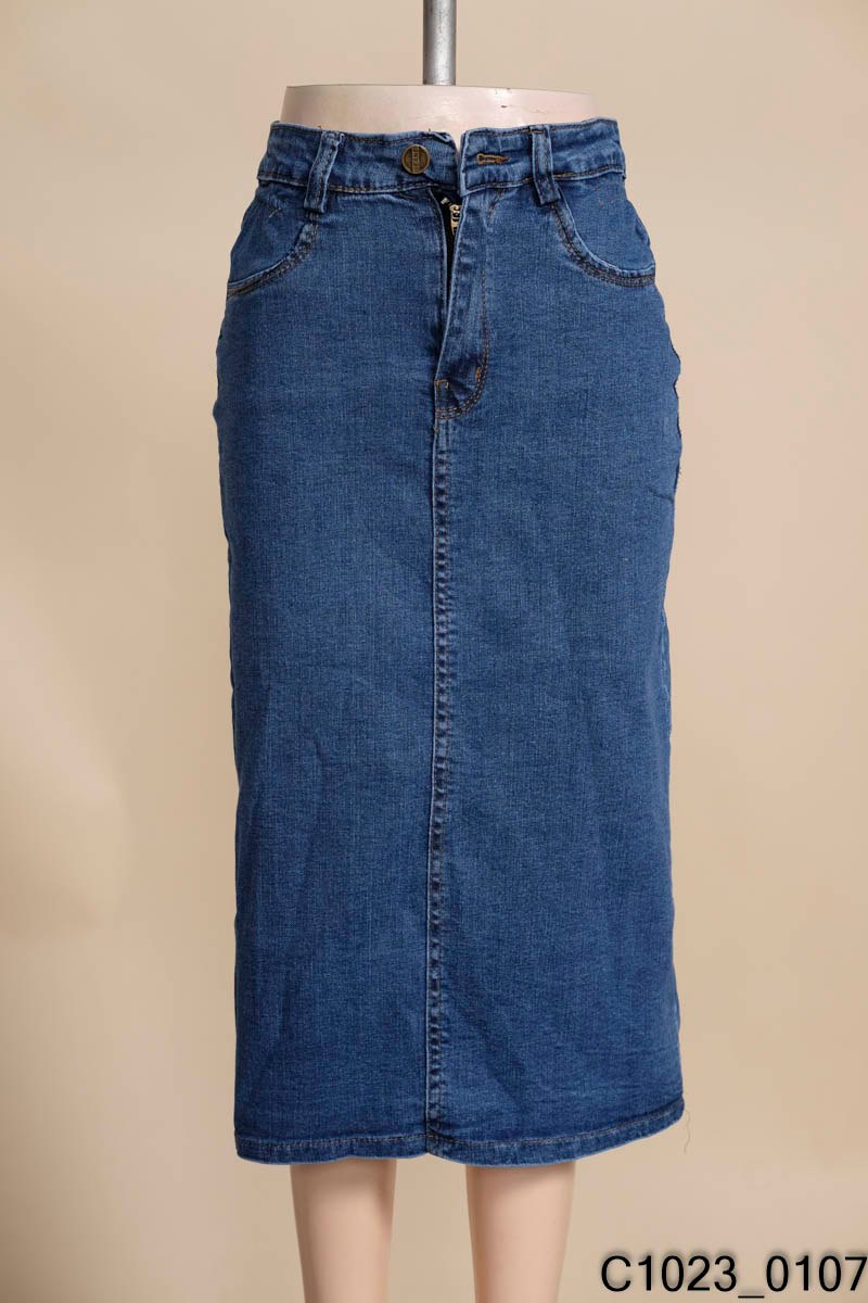 Chân váy bò denim jeans xanh dáng dài chữ A xẻ tà phía sau  Chanvayjeanxesau_P11K1