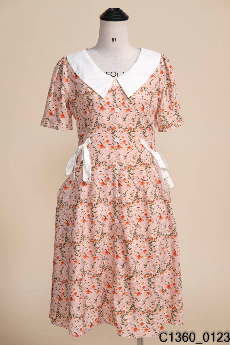 Váy hoa nhí vintage dáng dài suông xòe nhẹ ngắn tay cổ bèo - 060 - Tìm  Voucher