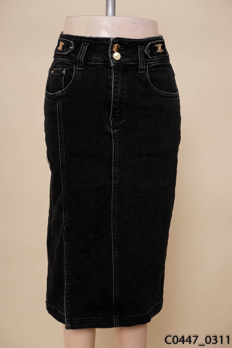 Chân váy jean dài đáp hông (Xanh đen - size M)