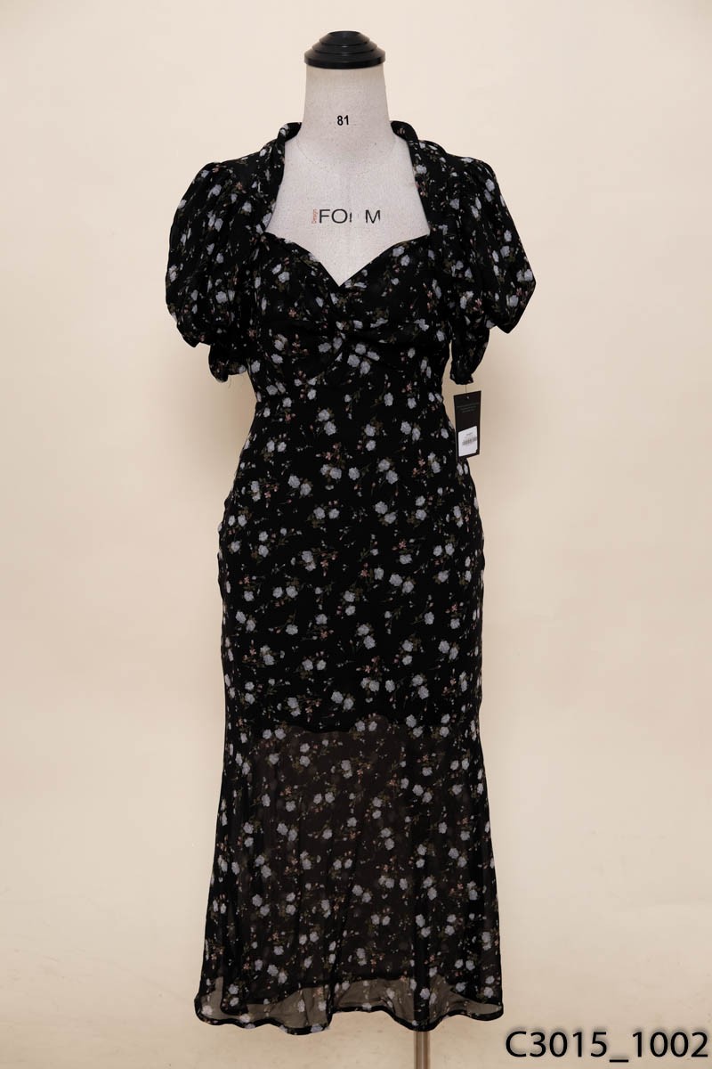 FASHIONNOVA-Đầm đen hoa nhí