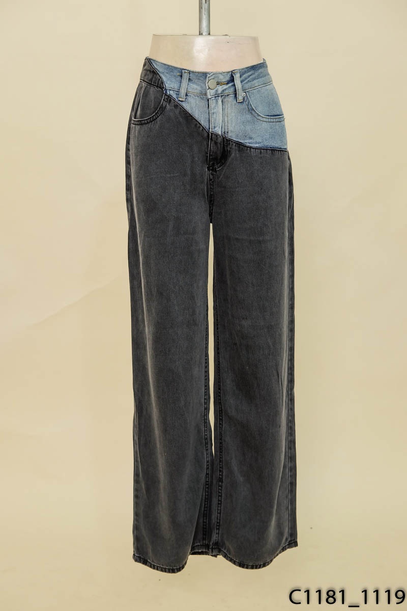 Quần jeans xanh phối ghi