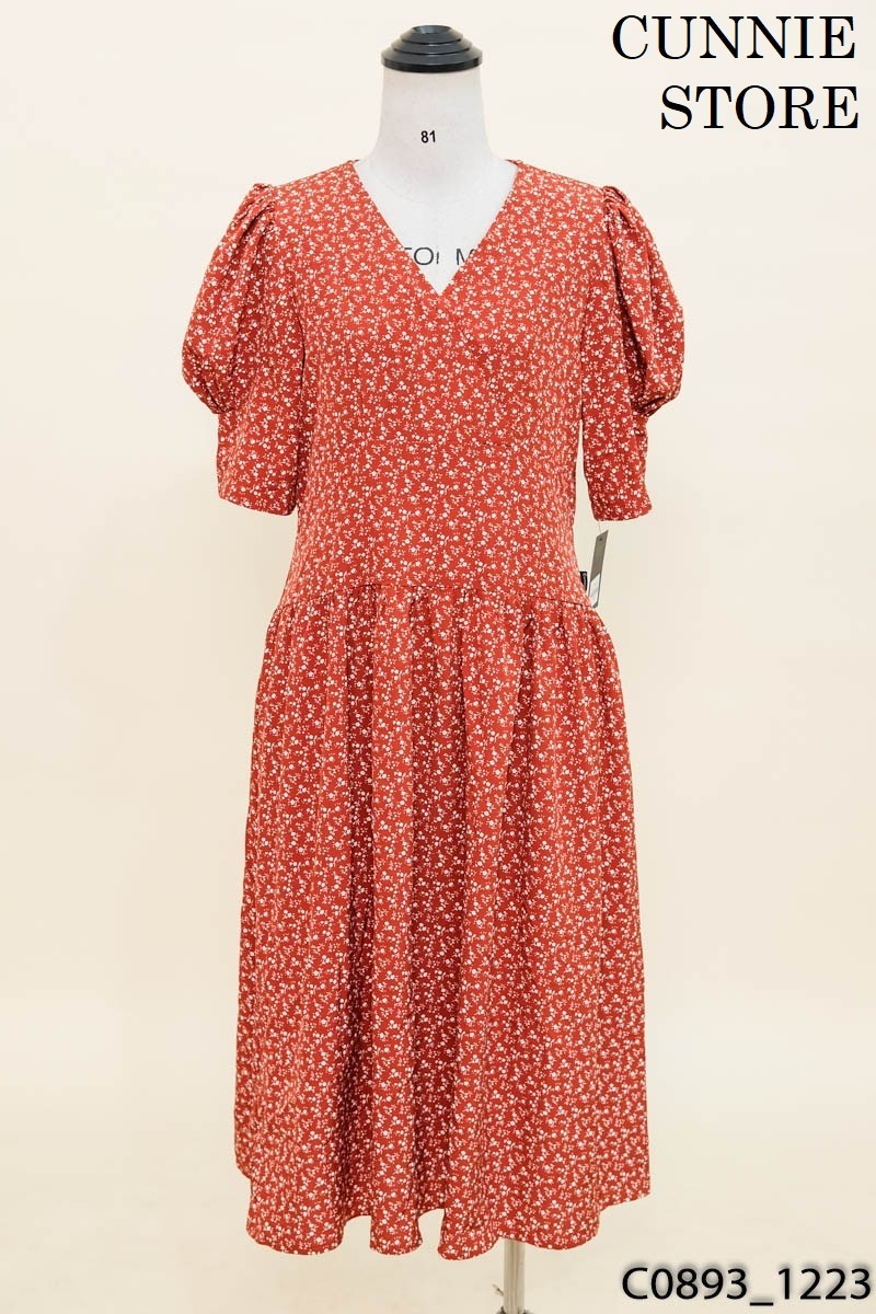 CUNNIE STORE-Đầm cam hoa nhí
