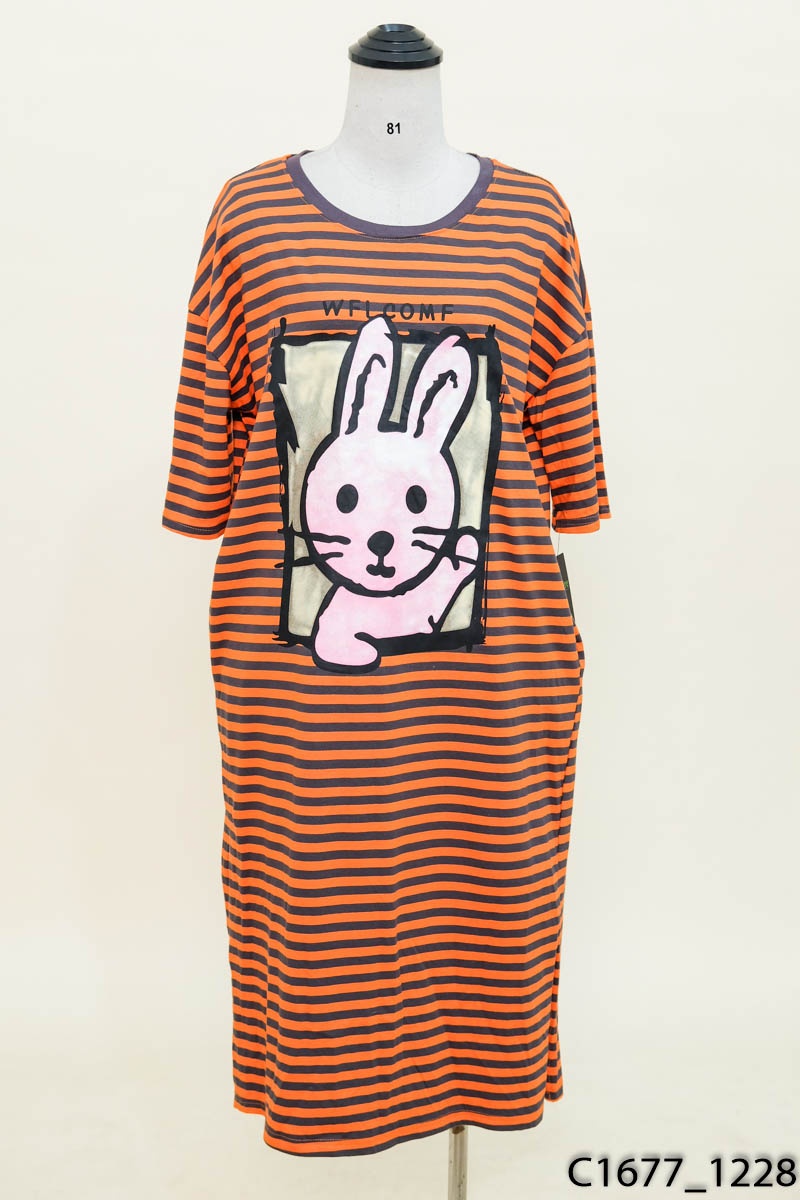 Đầm thun kẻ cam ghi New Tags