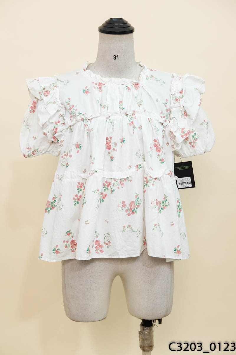 Áo babydoll trắng hoa