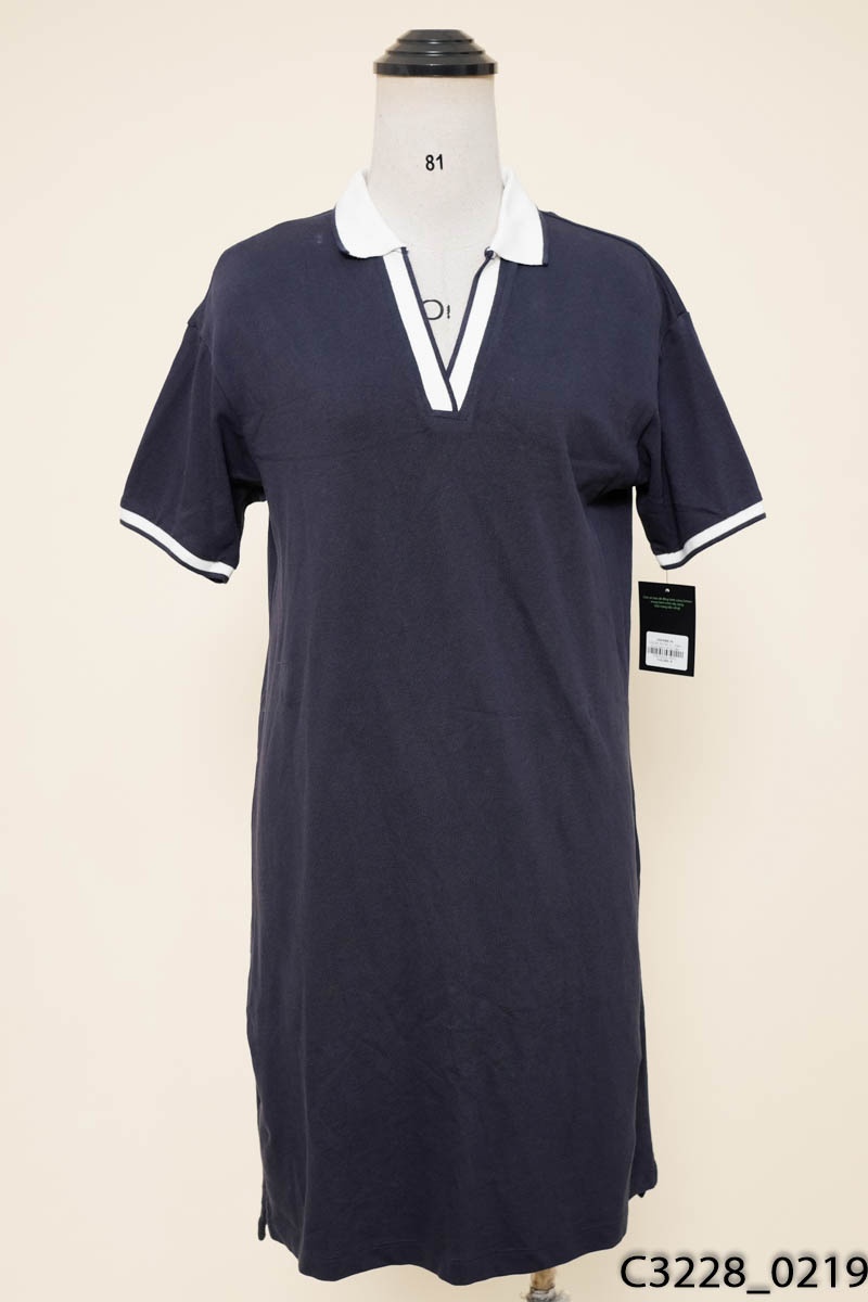 Đầm thun xanh than viền trắng