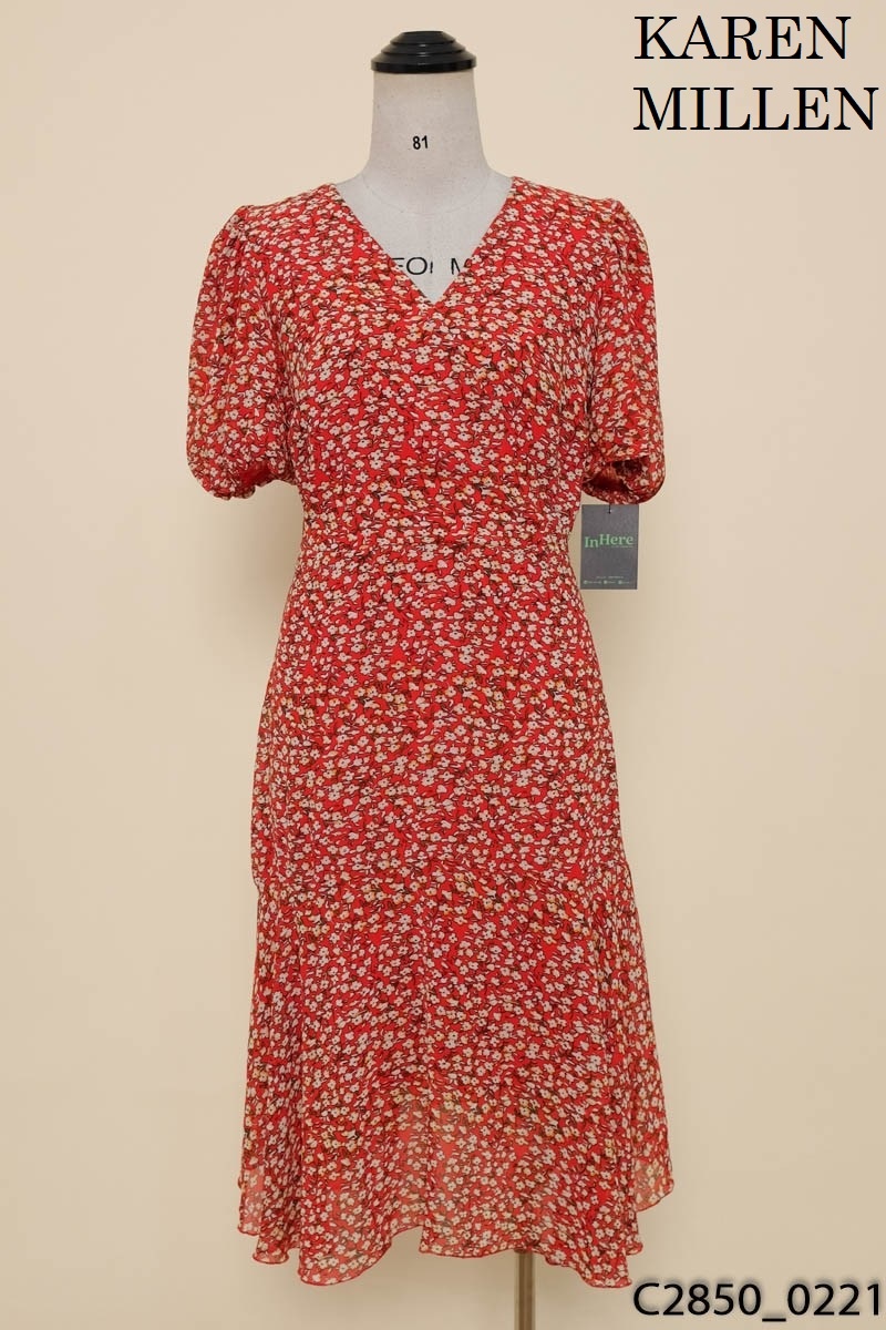 KAREN MILLEN- Đầm đỏ hoa nhí