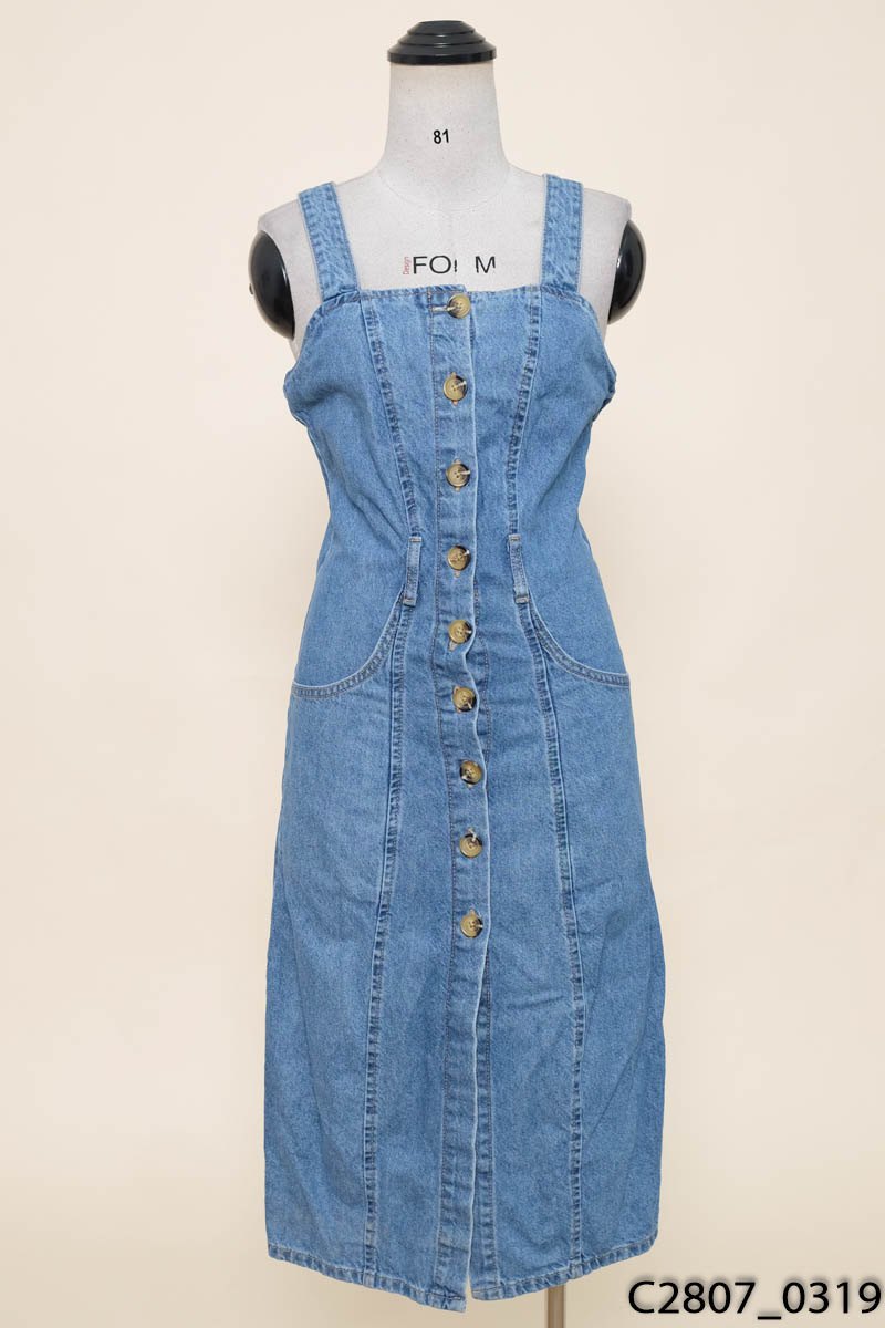 Đầm 2 dây jeans cúc dọc