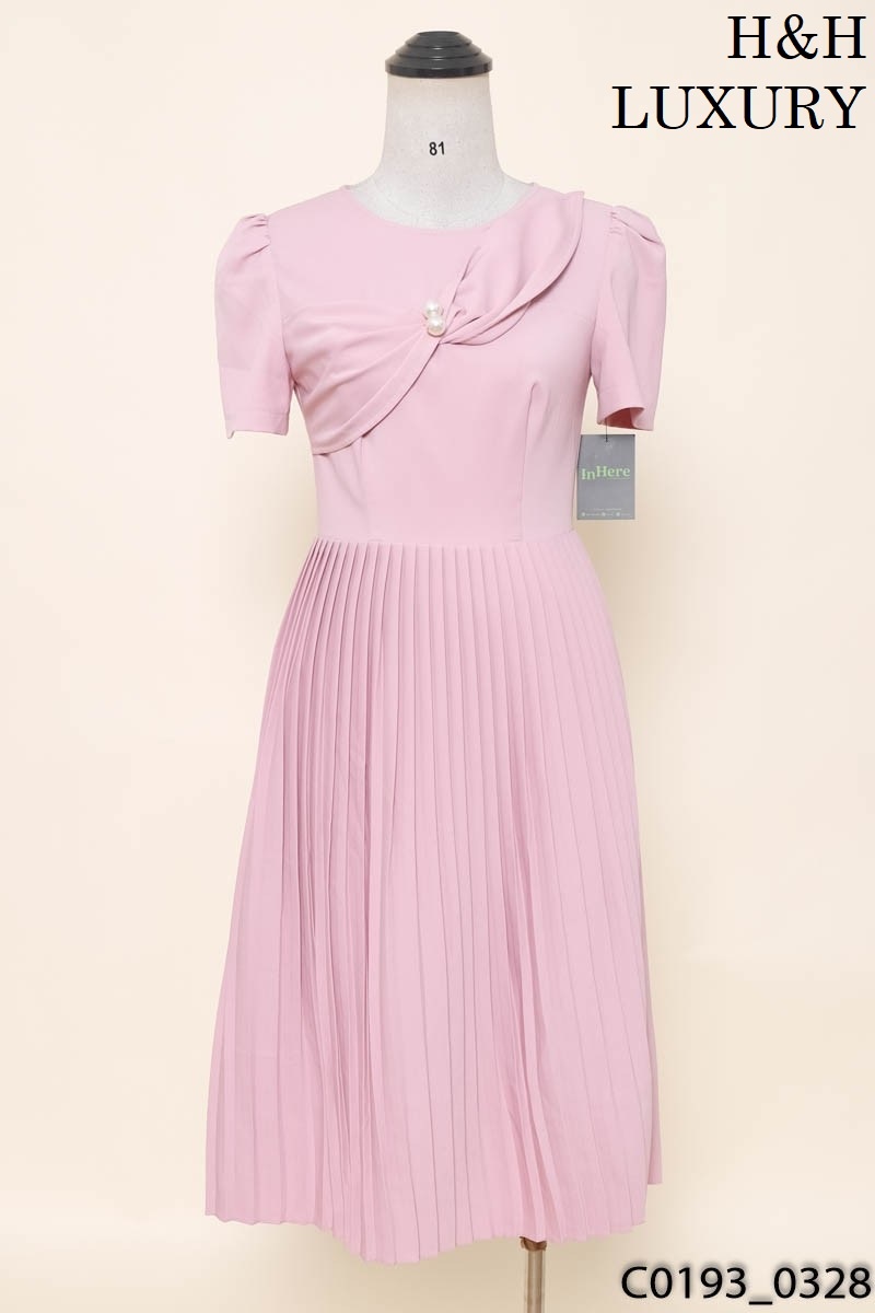 H&H LUXURY - Đầm hồng xếp ly