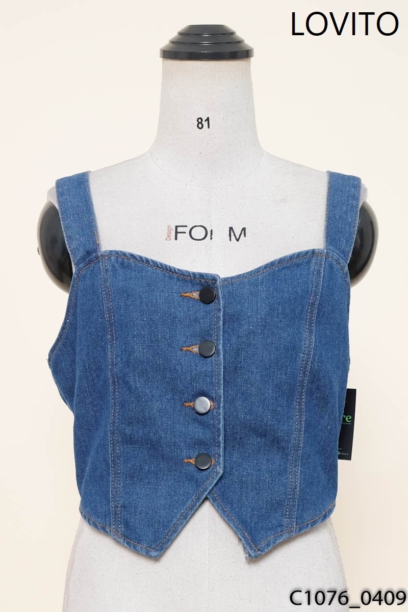 LOVITO-Áo 2 dây jeans xanh