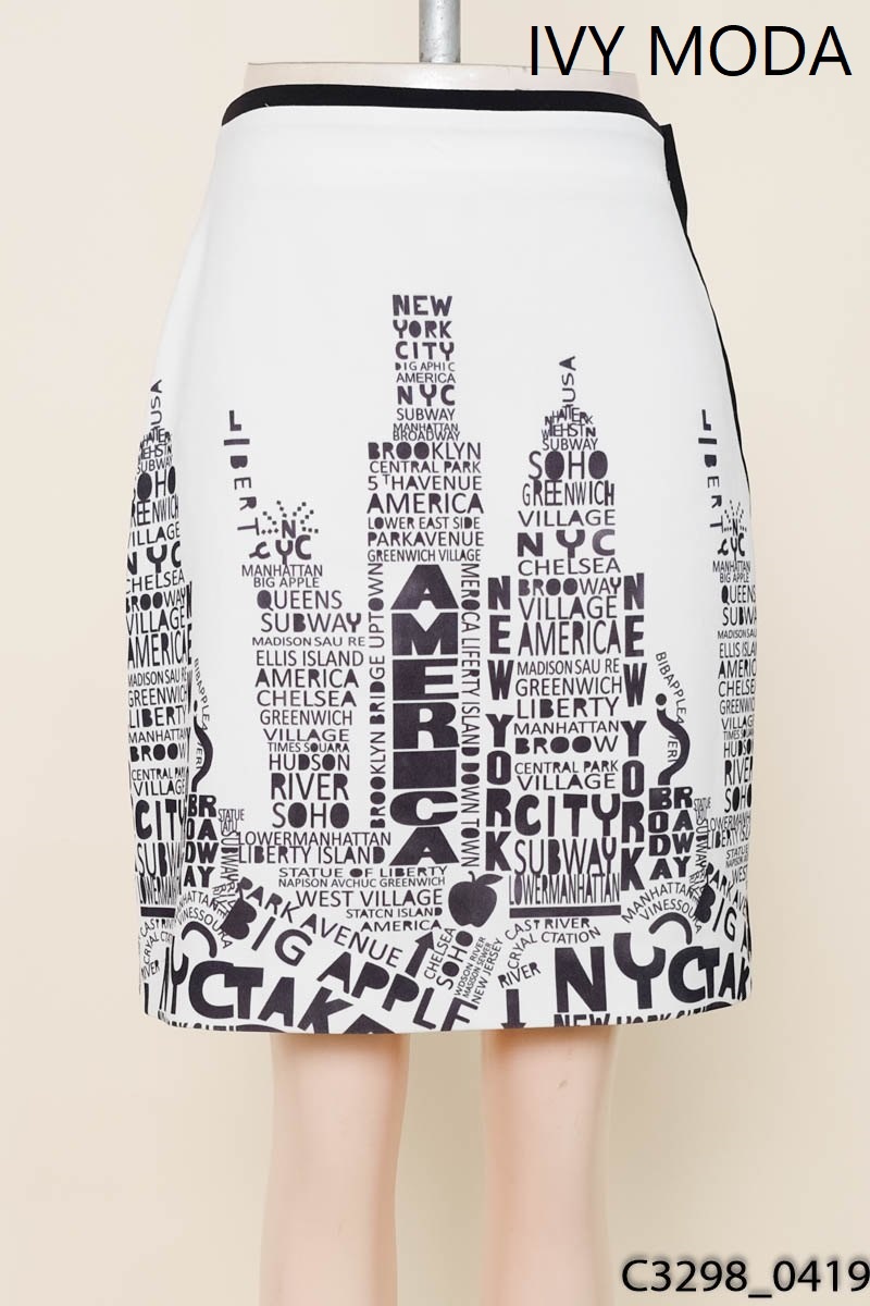 Chân váy trắng họa tiết đen Ivy Moda