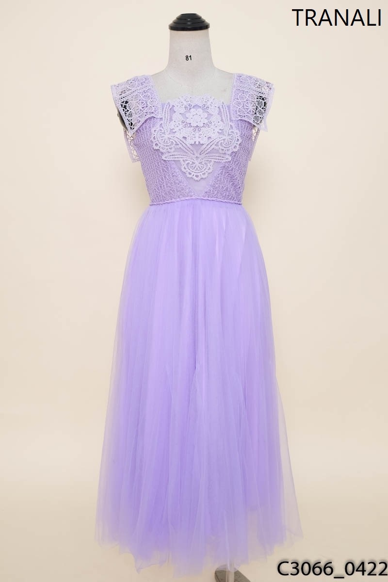 TRANALI-Đầm lưới tím phối ren New Tags