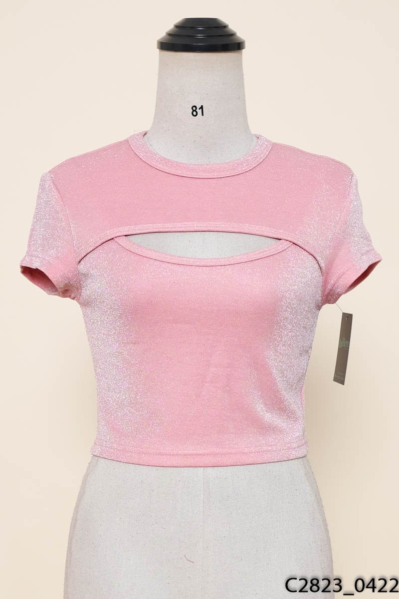 Áo croptop hồng cộc tay
