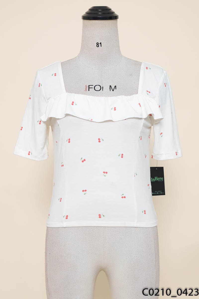 Áo trắng cherry đỏ