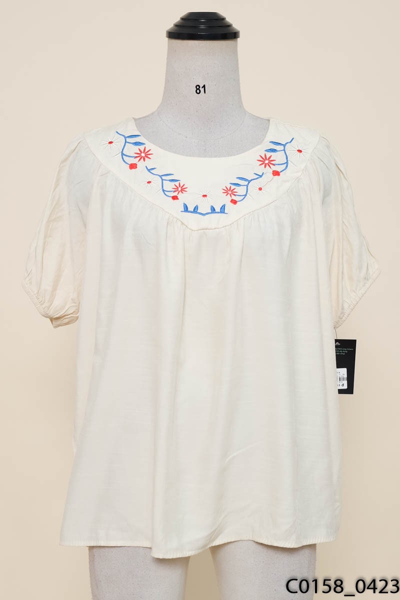Áo babydoll be họa tiết thêu