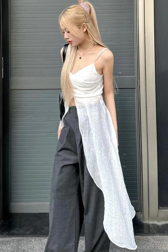 UP STUDIO-Áo 2 dây trắng tà dài