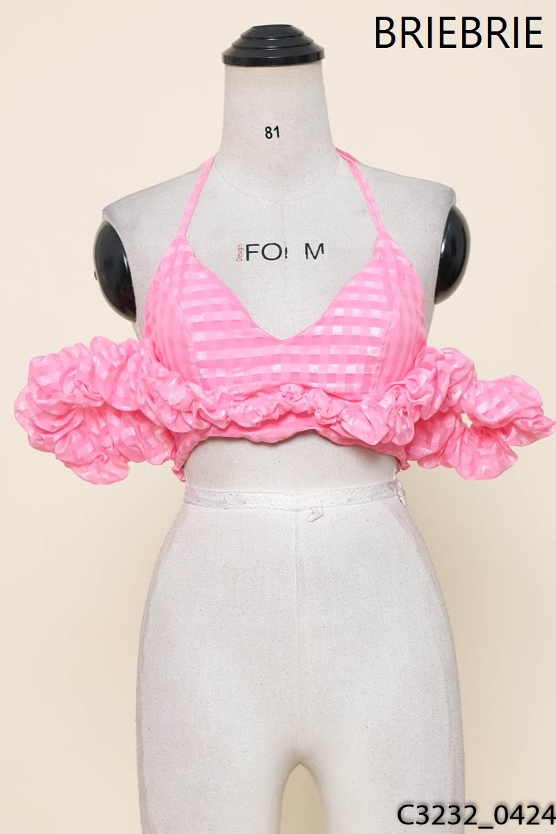BRIEBRIE - Áo croptop hồng 2 dây bèo