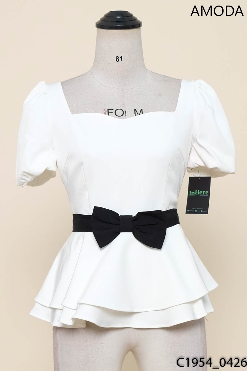 AMODA- Áo trắng đai nơ liền