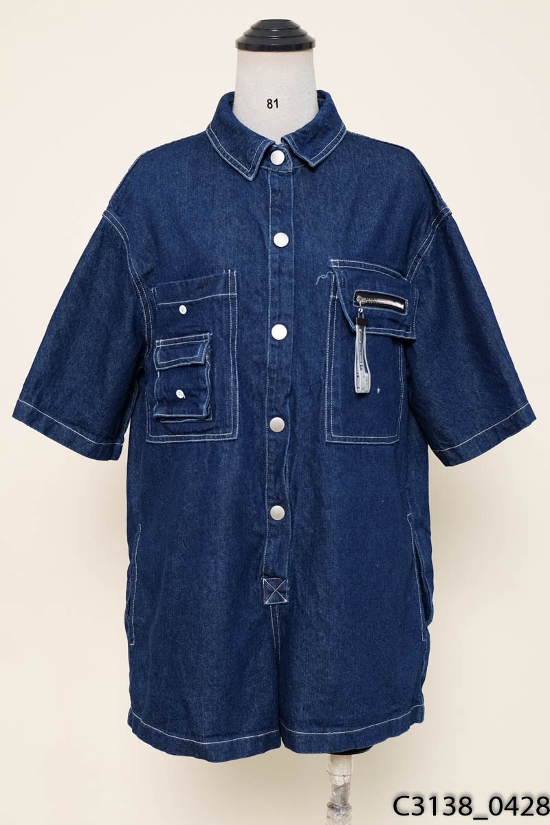 Jumpsuits jeans xanh cộc tay