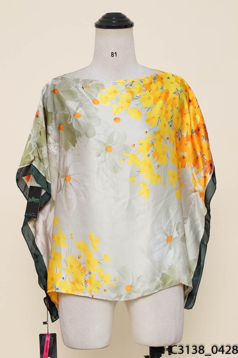 Áo lụa hoa vàng cam New Tags