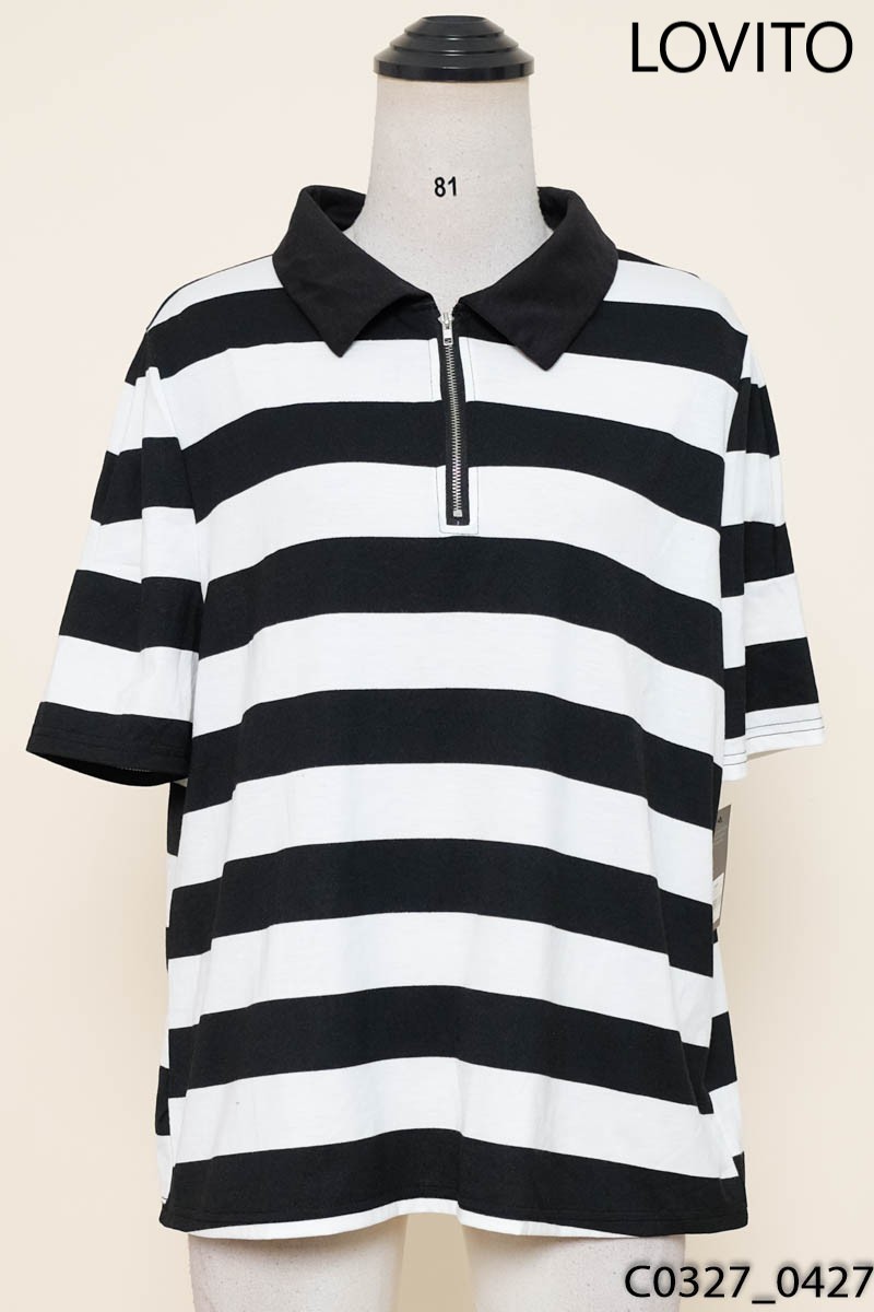LOVITO- Áo cổ polo kẻ đen New Tags