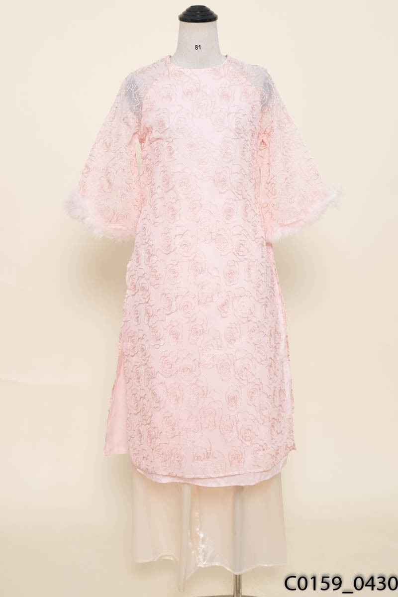 Set áo dài hồng tay lông New Tags