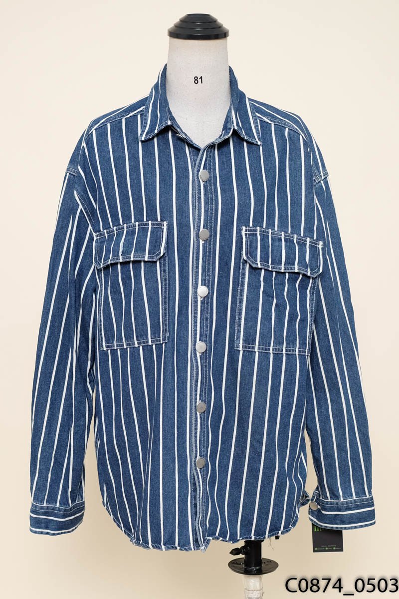 Áo sơ mi jeans kẻ trắng