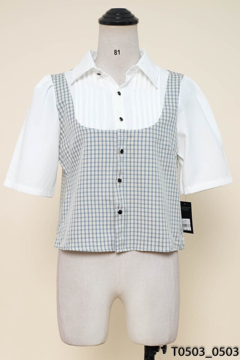 Áo caro xanh tay trắng New Tags
