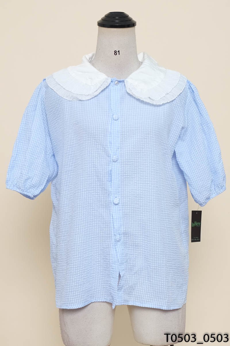 Áo caro xanh viền bèo