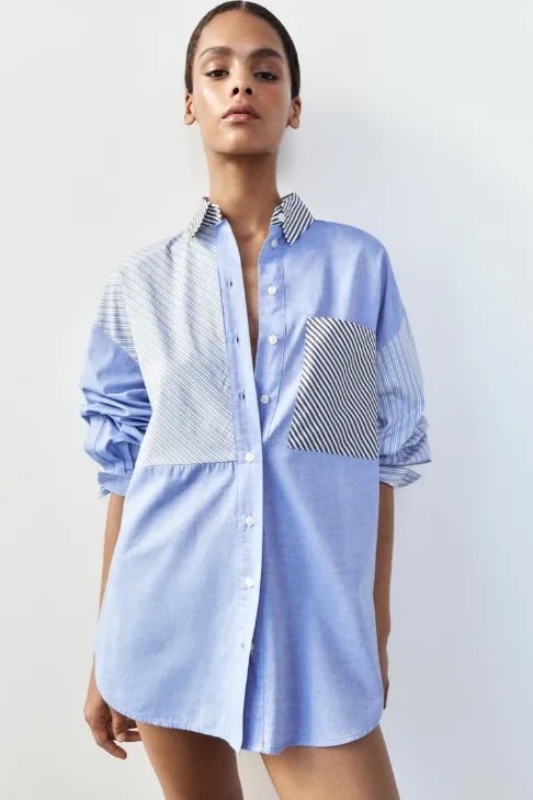 Áo sơ mi xanh sọc Zara New Tags