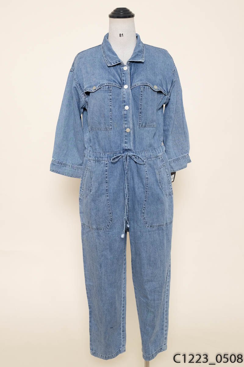 Jumpsuit jeans cúc bấm