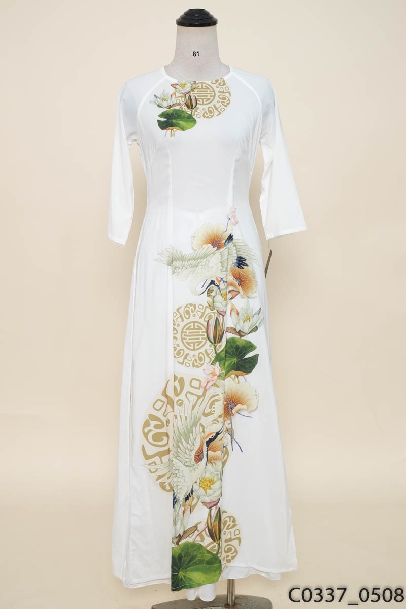 Set áo dài trắng in hình